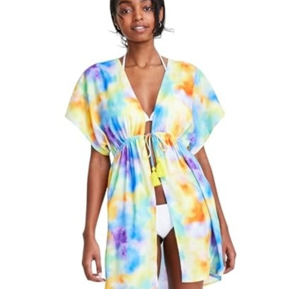 Miken Women's Tie-Dye Drawstring Cover-Up Dress – Red/Yellow/Purple  Sizw XS